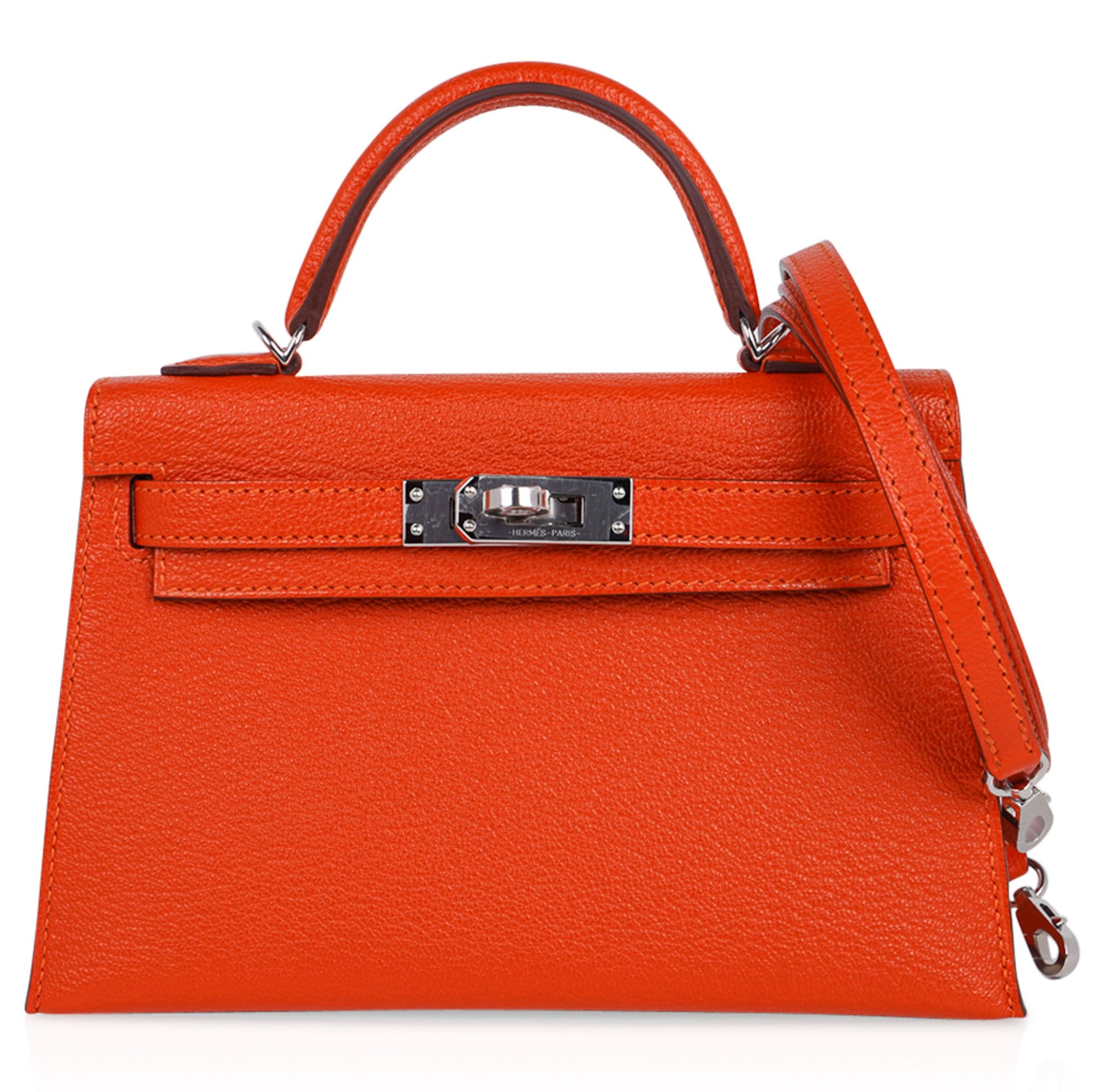 👜Kelly 20 Mini Sellier Bag Orange Feu / Rose Eglantine Chevre Bi-Color New w/Box
