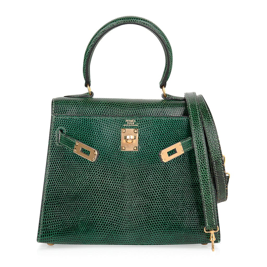 👜Vintage Kelly 20 Sellier Mini Vert Moyen Lizard Gold Hardware