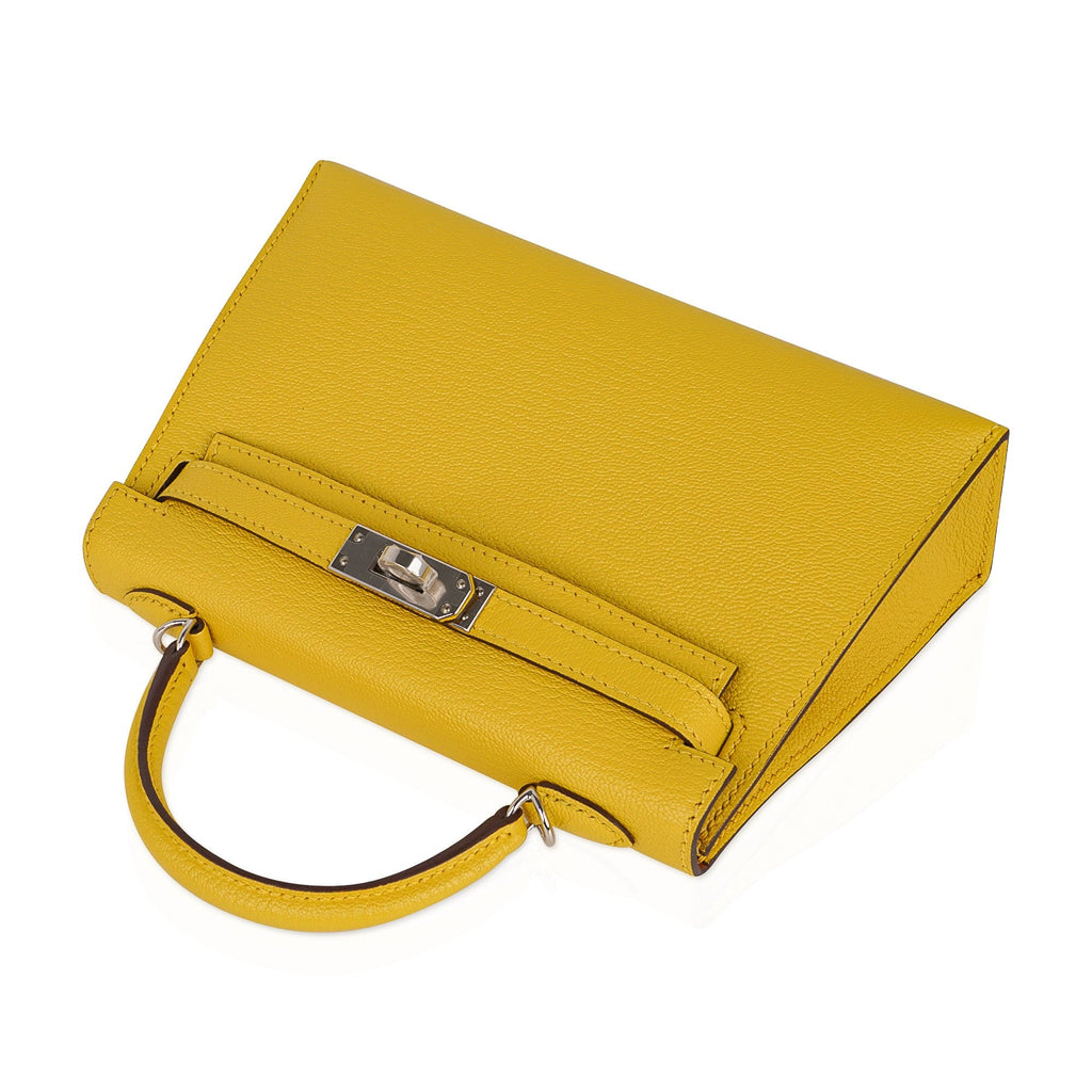 👜Verso Mini Kelly 20 Bag Sellier Jaune de Naples & Gold Chevre Leather with Palladium Hardware