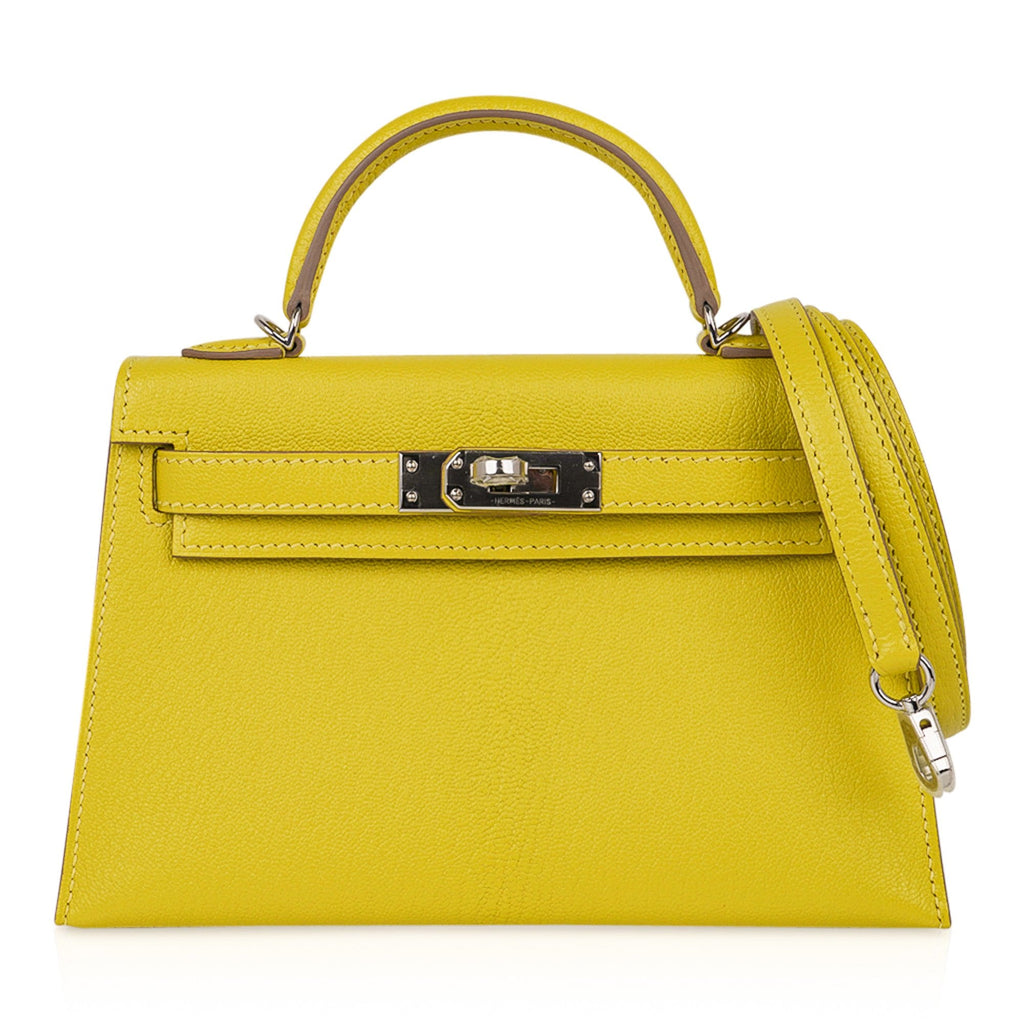👜Kelly 20 Mini Sellier Bag Lime Chevre Leather Palladium New w/Box