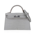👜Limited Edition Mini Kelly 20 Sellier Matte Gris Perle Alligator Bag Palladium Hardware