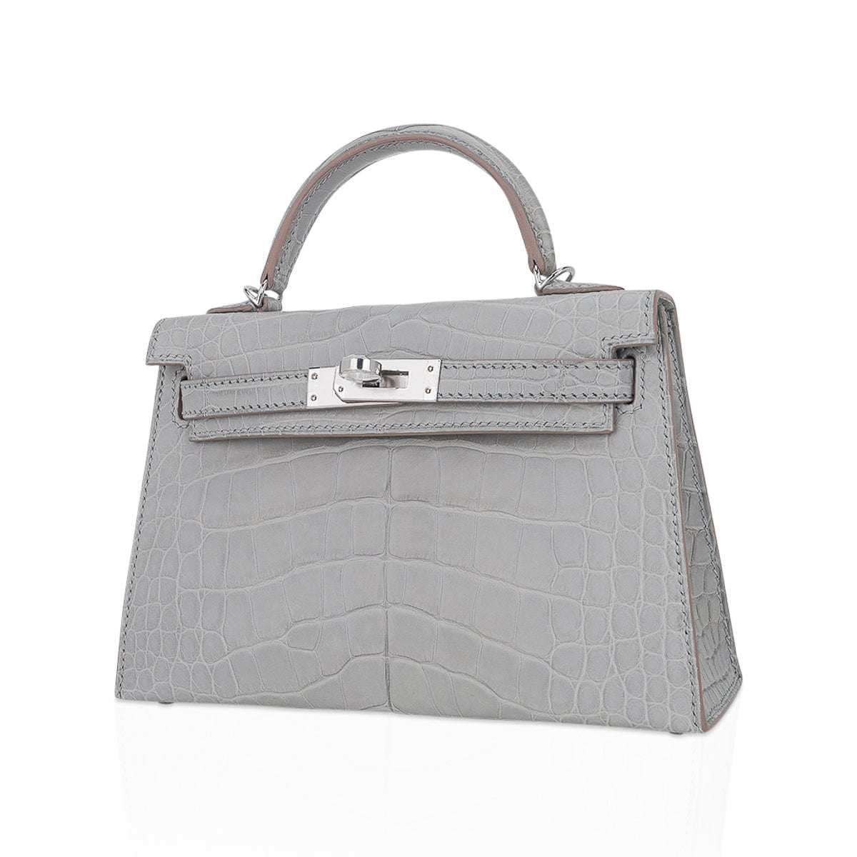 👜Limited Edition Mini Kelly 20 Sellier Matte Gris Perle Alligator Bag Palladium Hardware