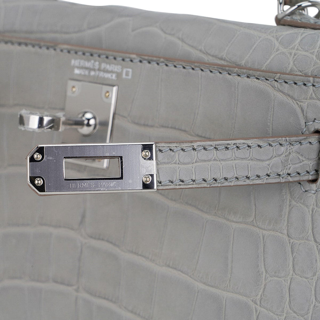 👜Limited Edition Mini Kelly 20 Sellier Matte Gris Perle Alligator Bag Palladium Hardware