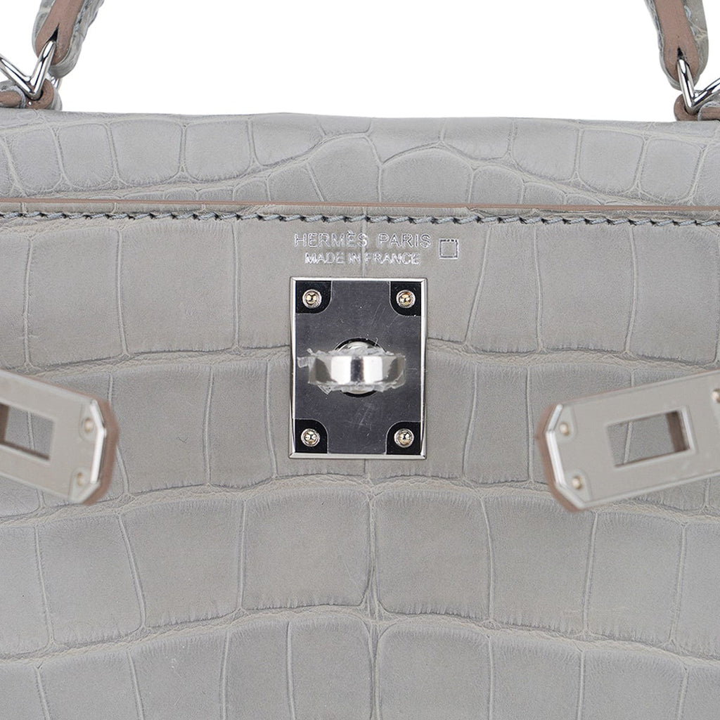 👜Limited Edition Mini Kelly 20 Sellier Matte Gris Perle Alligator Bag Palladium Hardware