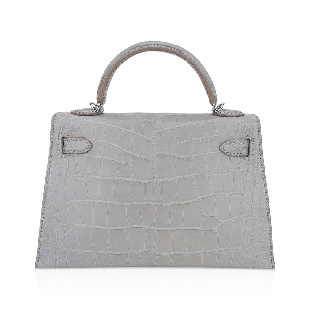 👜Limited Edition Mini Kelly 20 Sellier Matte Gris Perle Alligator Bag Palladium Hardware