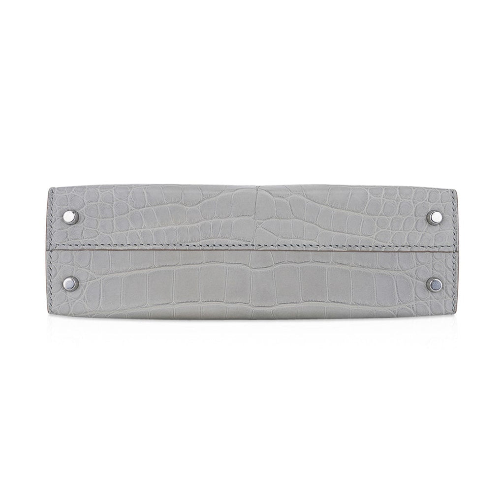 👜Limited Edition Mini Kelly 20 Sellier Matte Gris Perle Alligator Bag Palladium Hardware