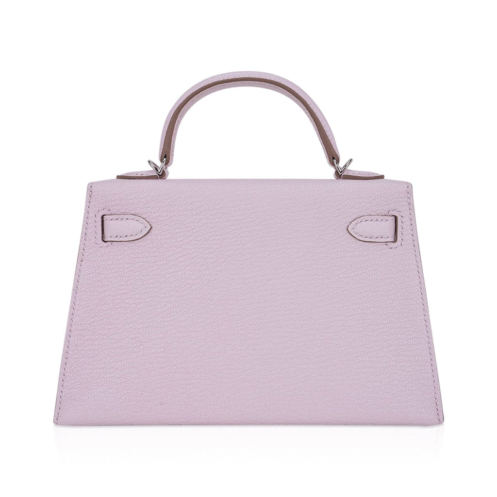 👜Mini Kelly 20 Bag Sellier Mauve Pale Chevre Leather with Palladium Hardware