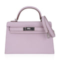 👜Mini Kelly 20 Bag Sellier Mauve Pale Chevre Leather with Palladium Hardware