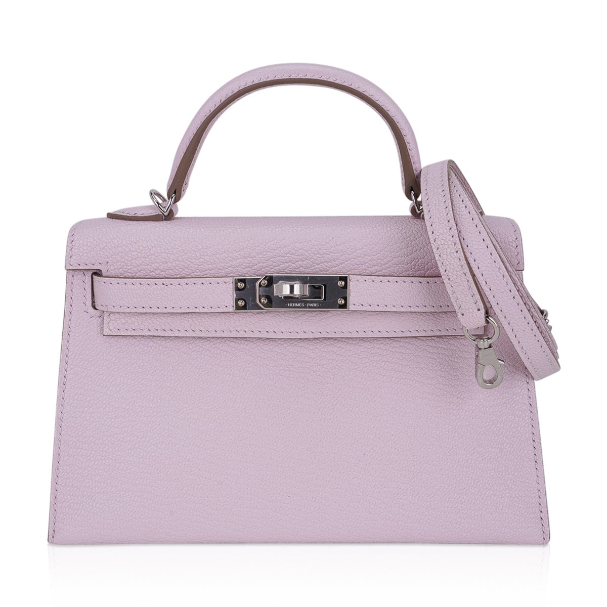 👜Mini Kelly 20 Bag Sellier Mauve Pale Chevre Leather with Palladium Hardware
