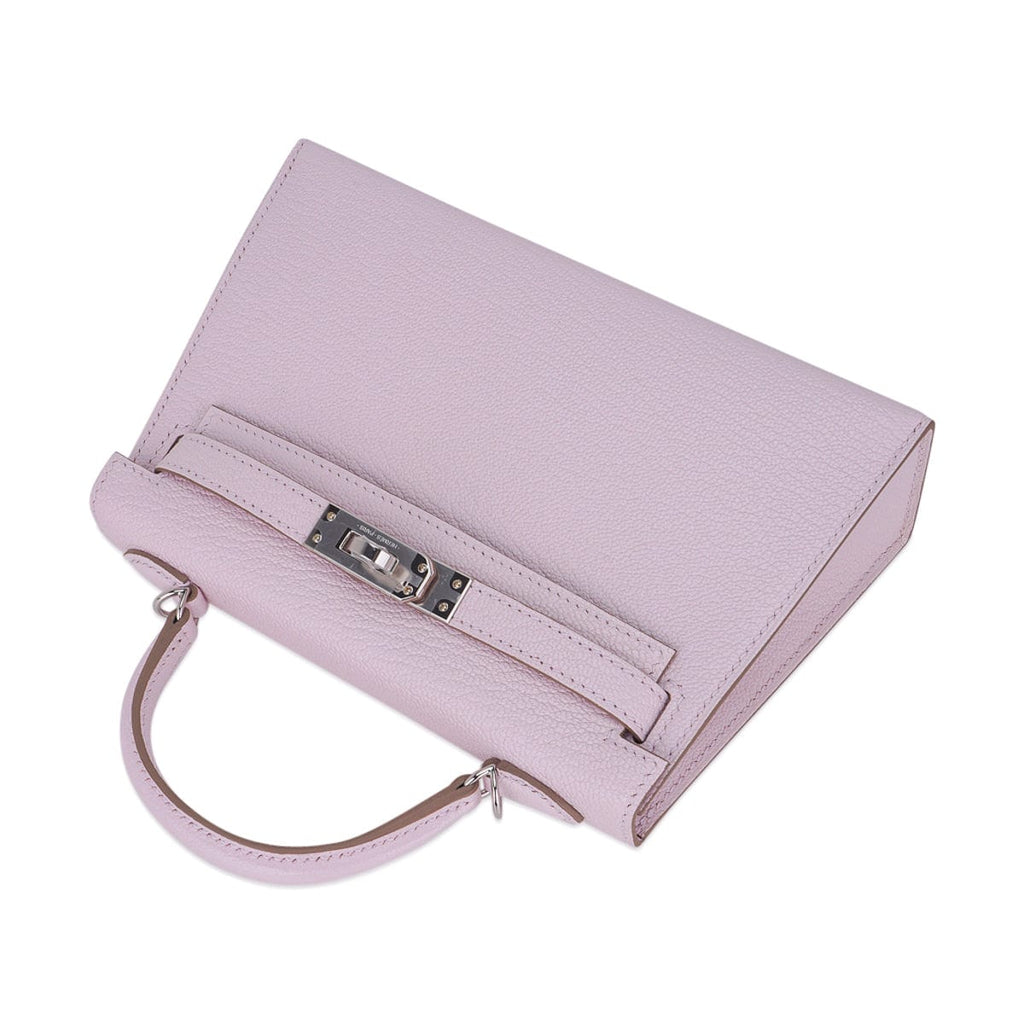 👜Mini Kelly 20 Bag Sellier Mauve Pale Chevre Leather with Palladium Hardware