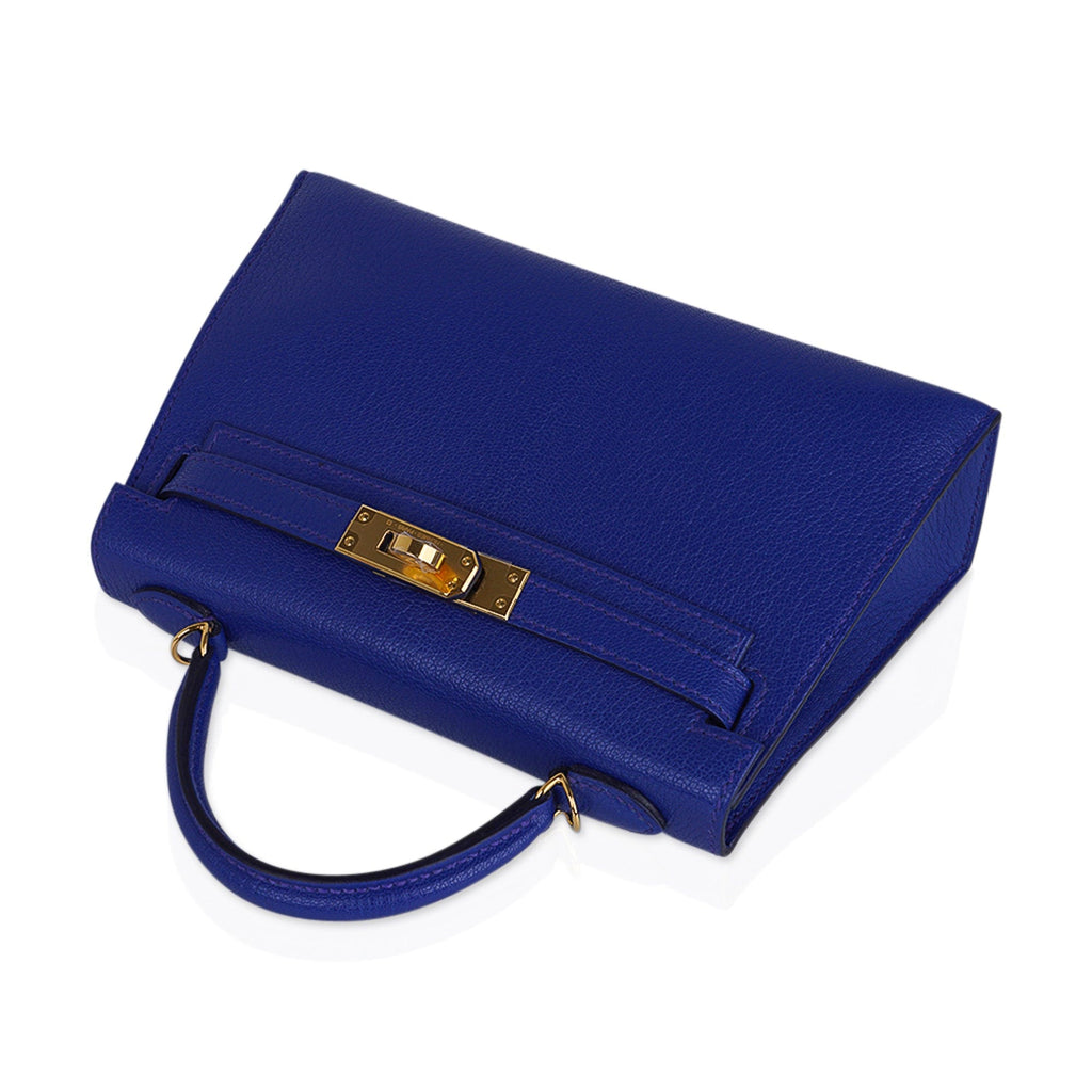👜Kelly 20 Mini Sellier Bag Blue de Royal Chevre Leather Gold Hardware