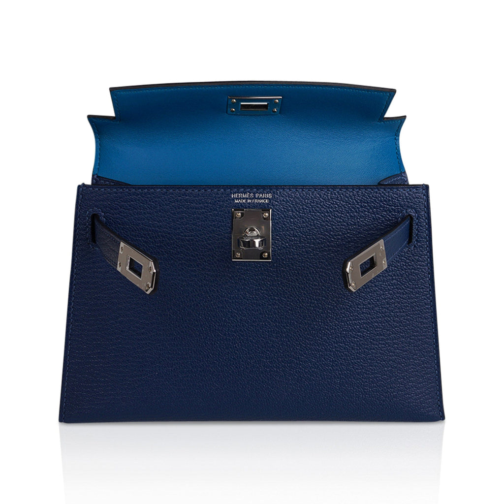 👜Special Order HSS Verso Mini Kelly 20 Sellier Bag Deep Bleu & Bleu Izmir Epsom Leather with Palladium Hardware