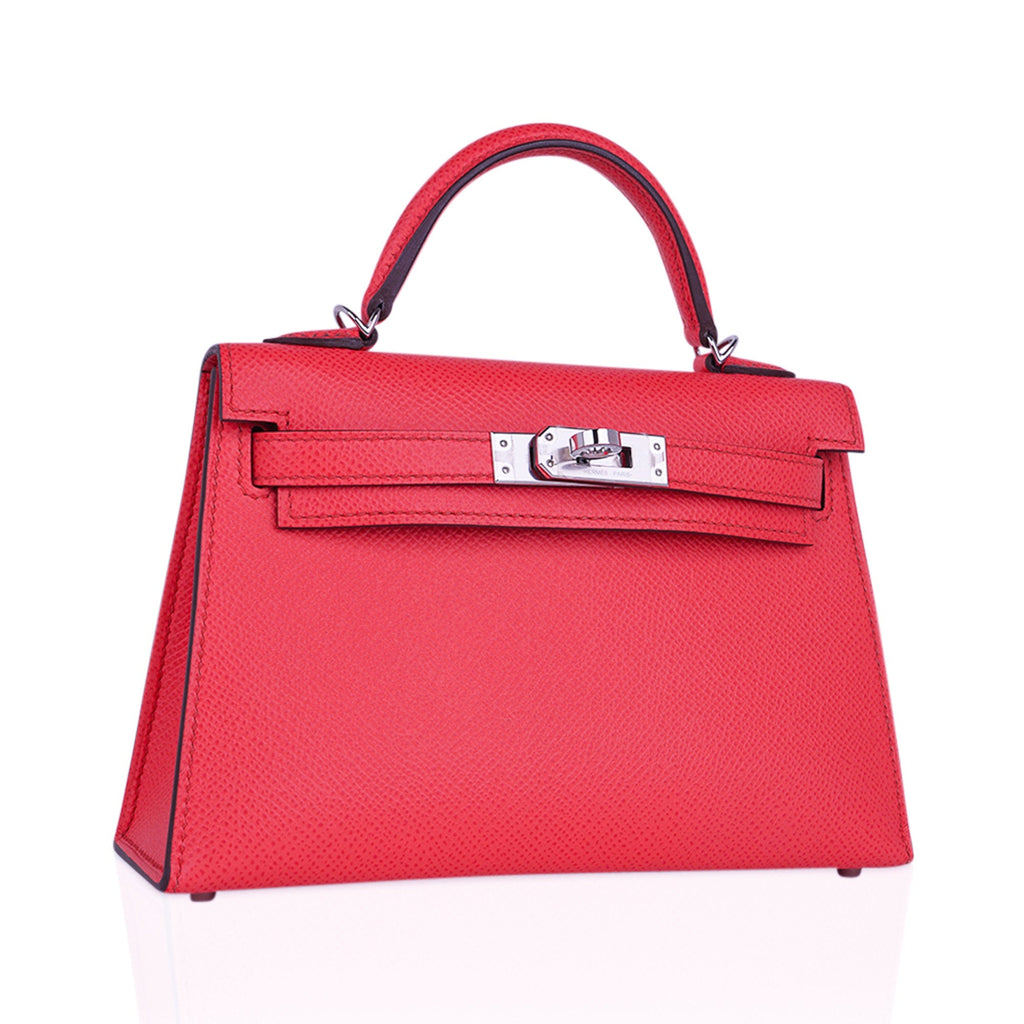 👜Mini Kelly 20 Bag Sellier Rose Texas Epsom with Palladium Hardware