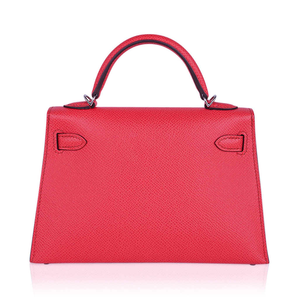 👜Mini Kelly 20 Bag Sellier Rose Texas Epsom with Palladium Hardware