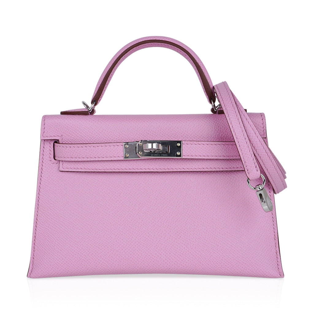 👜Mini Kelly 20 Bag Sellier Mauve Sylvestre Epsom with Palladium Hardware