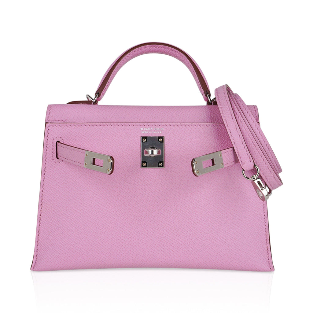 👜Mini Kelly 20 Bag Sellier Mauve Sylvestre Epsom with Palladium Hardware