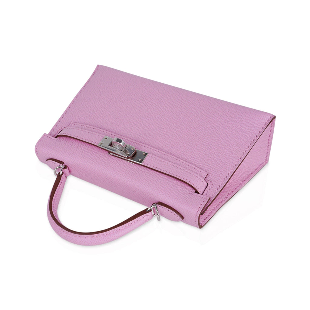 👜Mini Kelly 20 Bag Sellier Mauve Sylvestre Epsom with Palladium Hardware