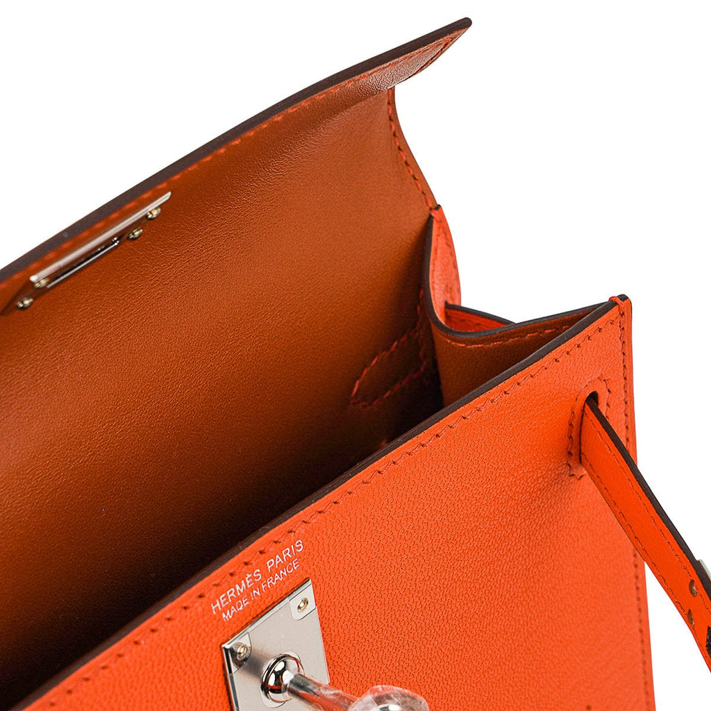👜Verso Mini Kelly 20 Sellier Bag Feu & Terre Battue Chevre Leather with Palladium Hardware