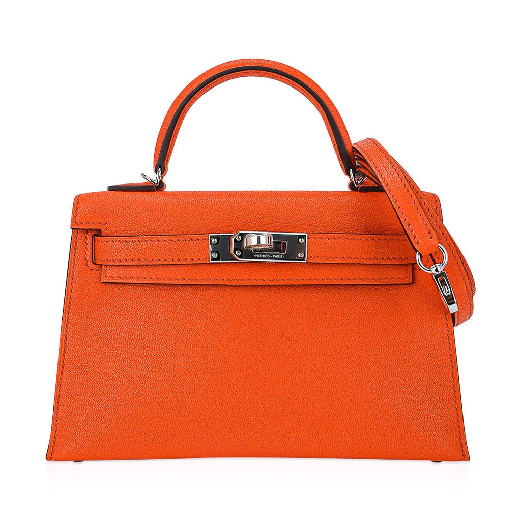 👜Verso Mini Kelly 20 Sellier Bag Feu & Terre Battue Chevre Leather with Palladium Hardware