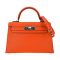 👜Verso Mini Kelly 20 Sellier Bag Feu & Terre Battue Chevre Leather with Palladium Hardware