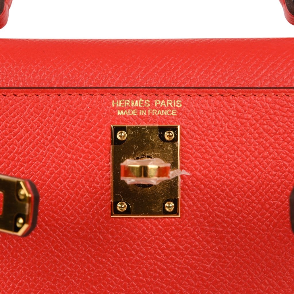 👜Kelly 20 Mini Sellier Bag Rouge Tomate Epsom Gold Hardware