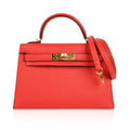 👜Kelly 20 Mini Sellier Bag Rouge Tomate Epsom Gold Hardware