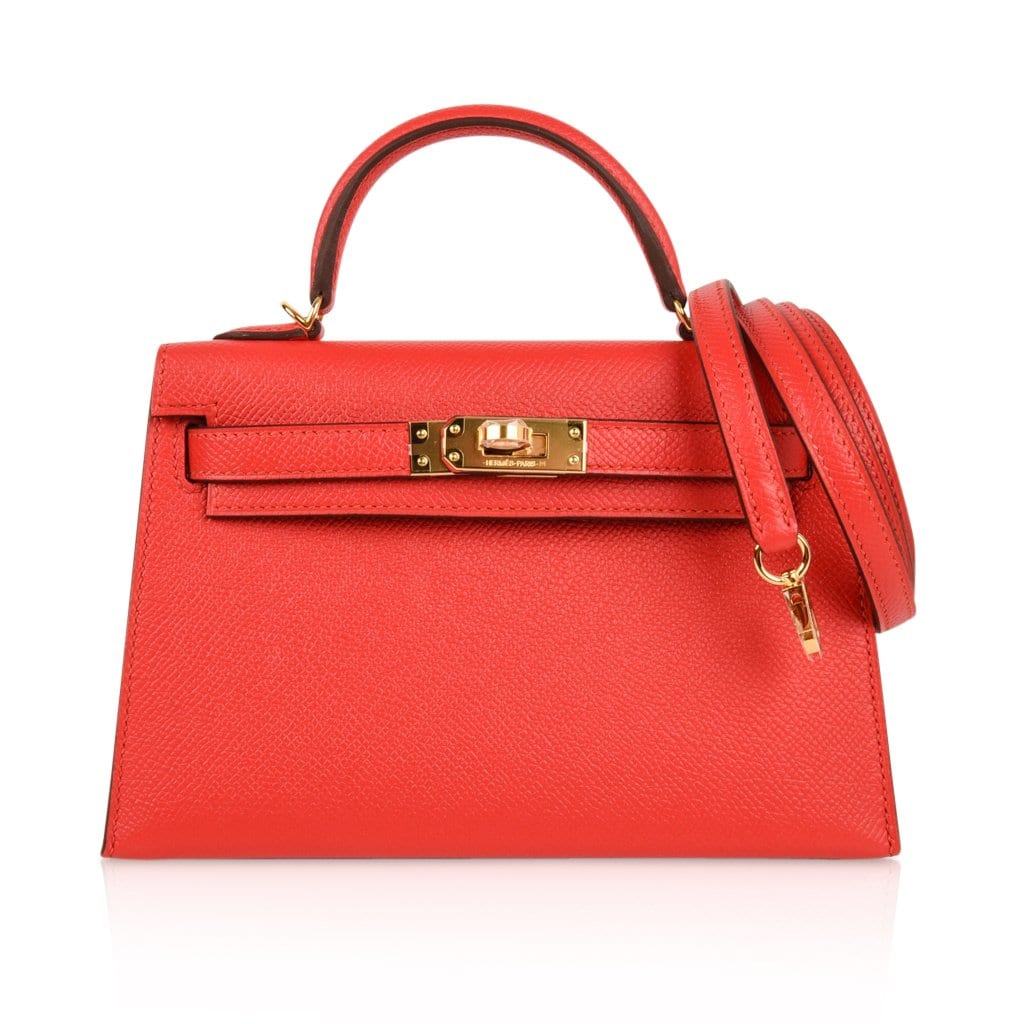 👜Kelly 20 Mini Sellier Bag Rouge Tomate Epsom Gold Hardware