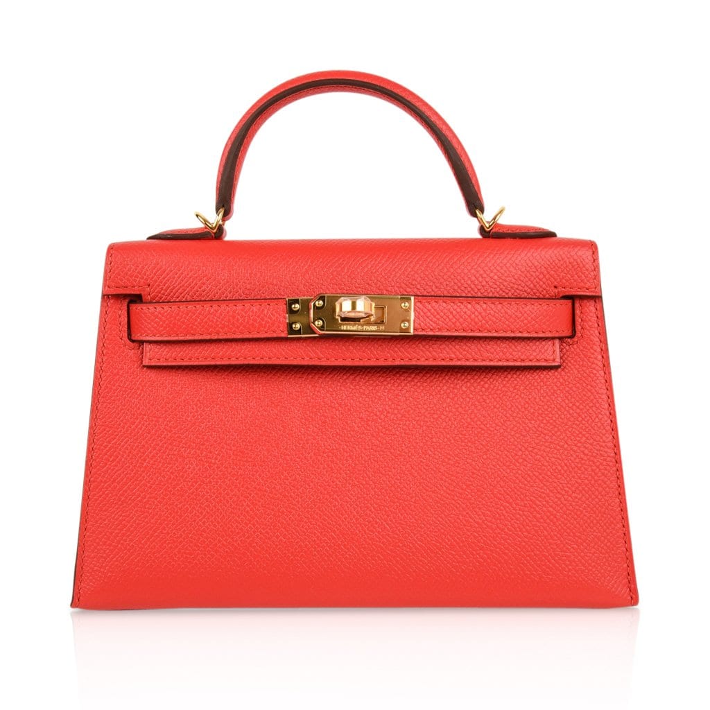 👜Kelly 20 Mini Sellier Bag Rouge Tomate Epsom Gold Hardware