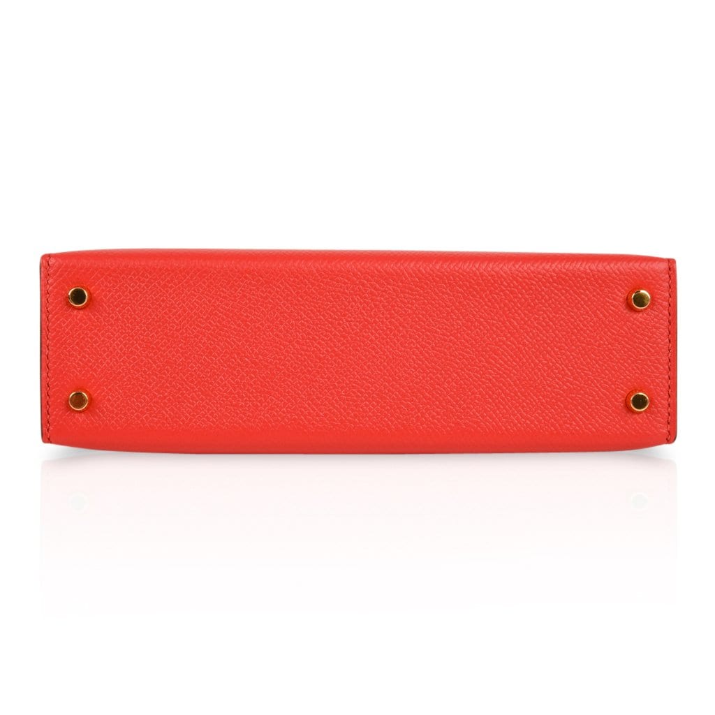 👜Kelly 20 Mini Sellier Bag Rouge Tomate Epsom Gold Hardware