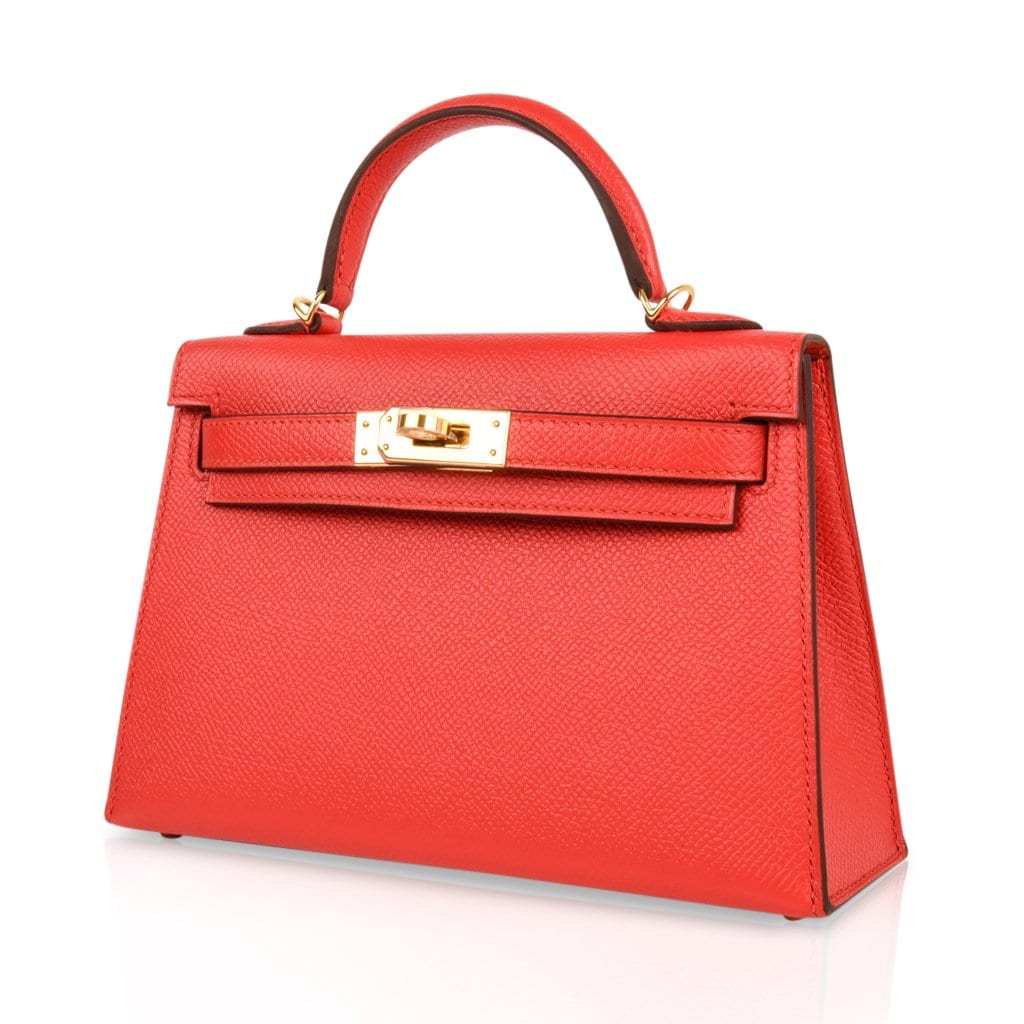 👜Kelly 20 Mini Sellier Bag Rouge Tomate Epsom Gold Hardware