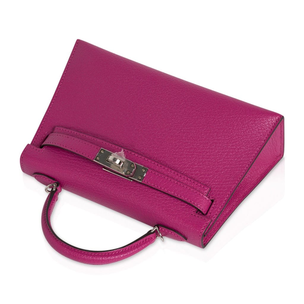 👜Mini Kelly 20 Bag Sellier Rose Pourpre Chevre Leather with Palladium Hardware