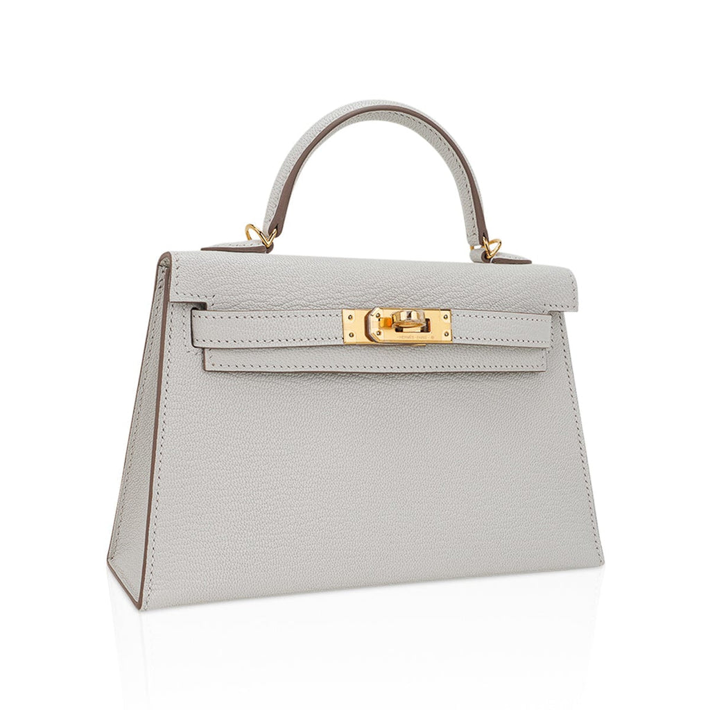 👜Mini Kelly 20 Bag Sellier Mushroom Chevre with Gold Hardware