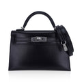 👜Kelly 20 Sellier Black Box Leather Mini Bag Palladium Hardware
