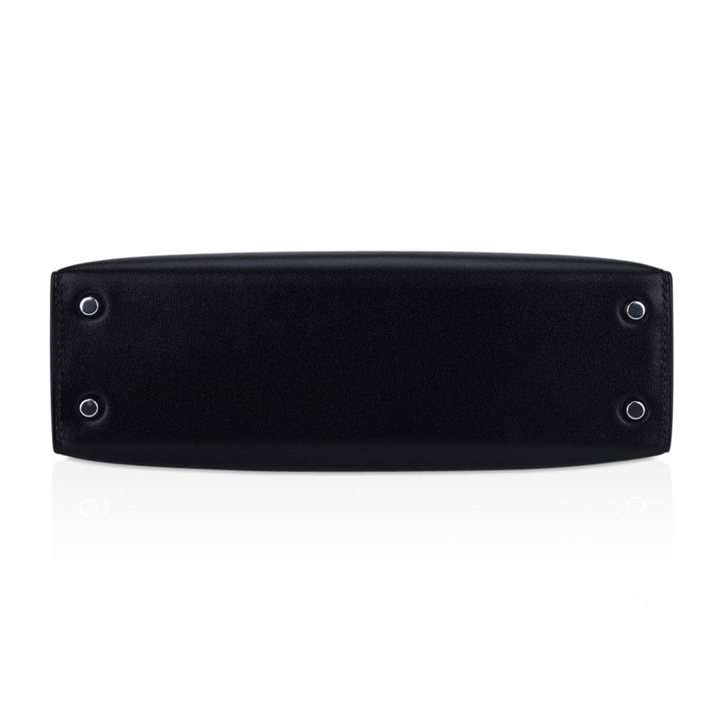 👜Kelly 20 Sellier Black Box Leather Mini Bag Palladium Hardware
