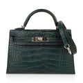 👜Kelly 20 Mini Sellier Bag Vert Cypress Matte Alligator Palladium