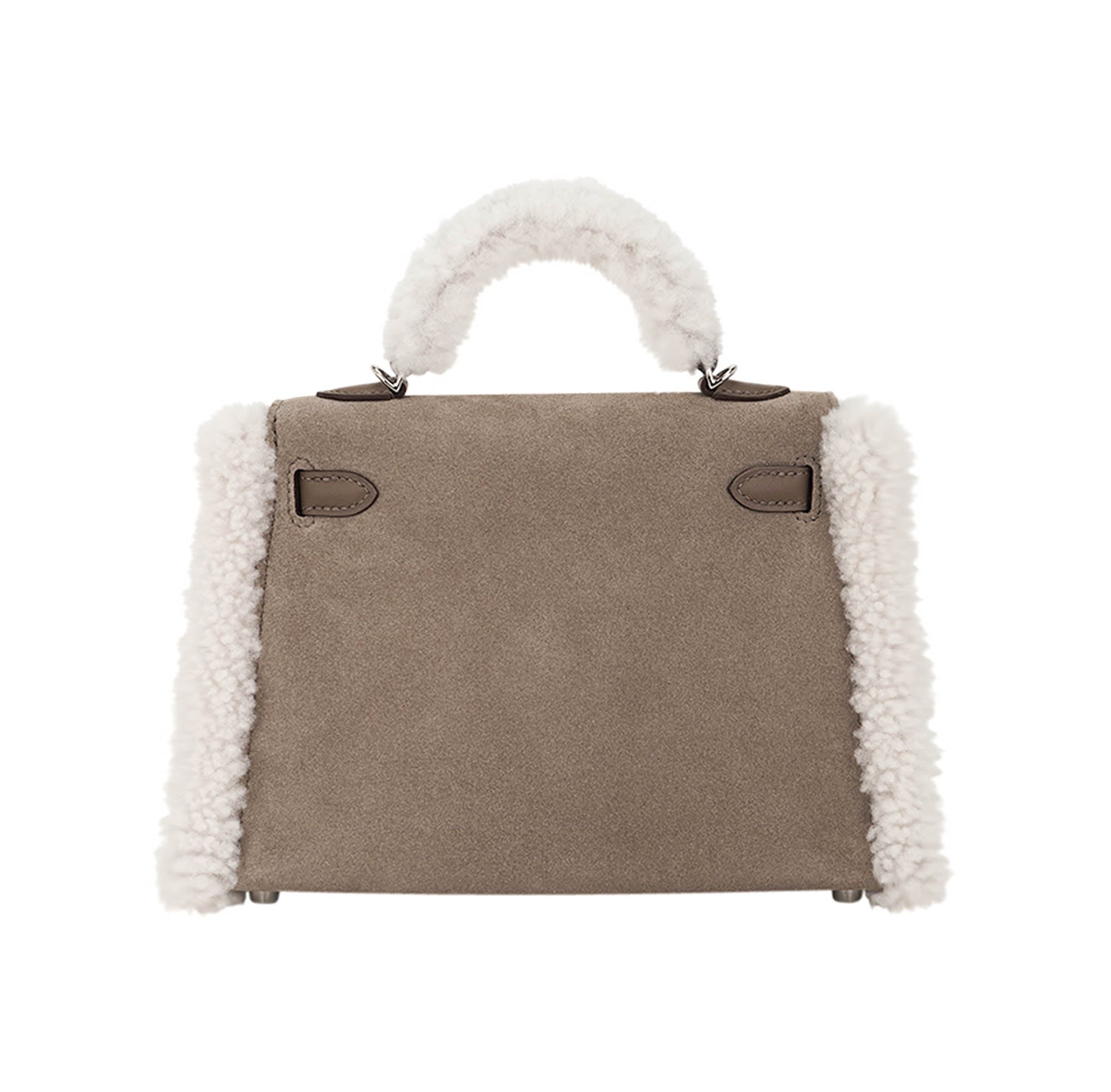 👜Kelly 20 Teddy Bag Pluch Shearling Gris Caillou Grizzly and Etoupe Swift Leather