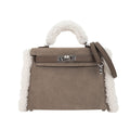 👜Kelly 20 Teddy Bag Pluch Shearling Gris Caillou Grizzly and Etoupe Swift Leather