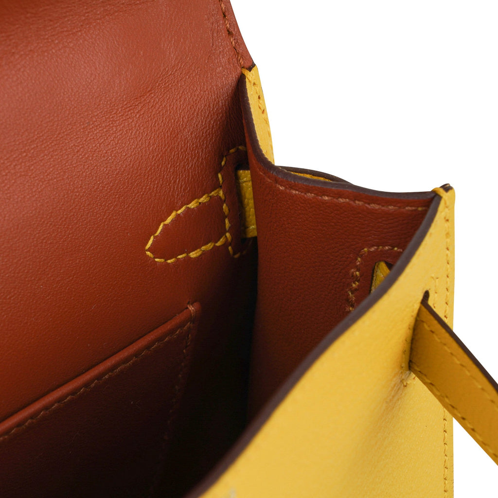 👜Verso Mini Kelly 20 Bag Sellier Jaune de Naples & Gold Chevre Leather with Palladium Hardware
