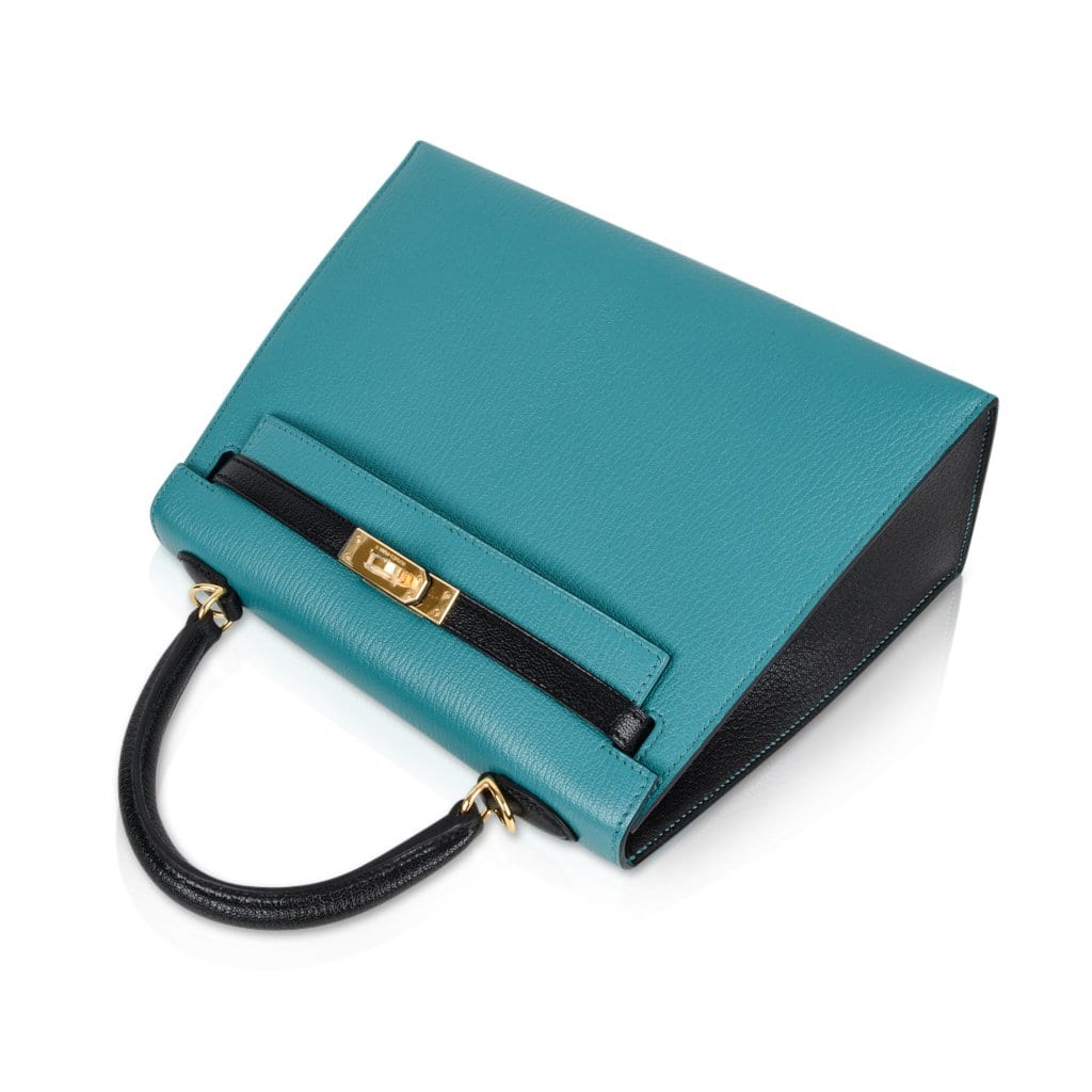 👜Kelly 25 Sellier Bag HSS Blue Paon / Black Chevre Mysore Gold Hardware