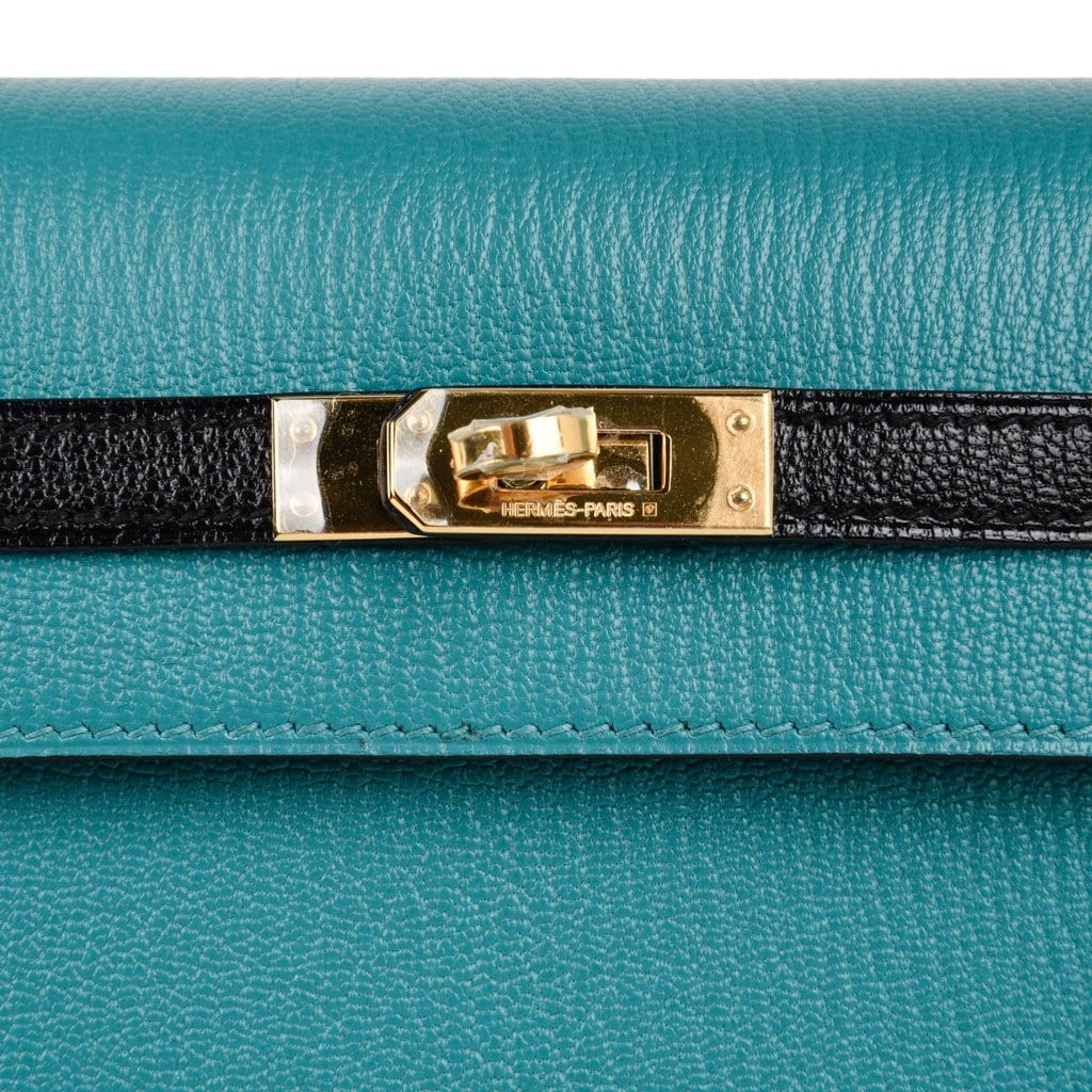 👜Kelly 25 Sellier Bag HSS Blue Paon / Black Chevre Mysore Gold Hardware