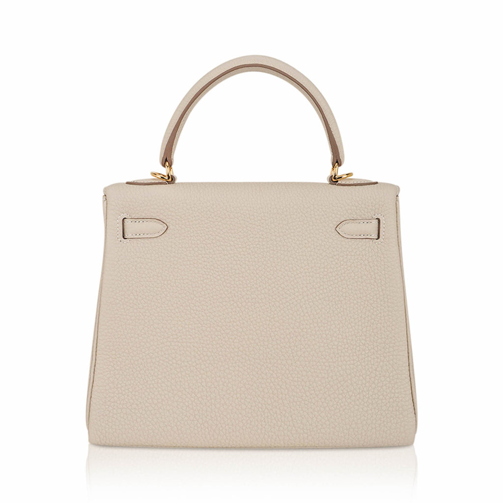 👜Kelly Retourne 25 Bag Craie Togo Leather with Gold Hardware