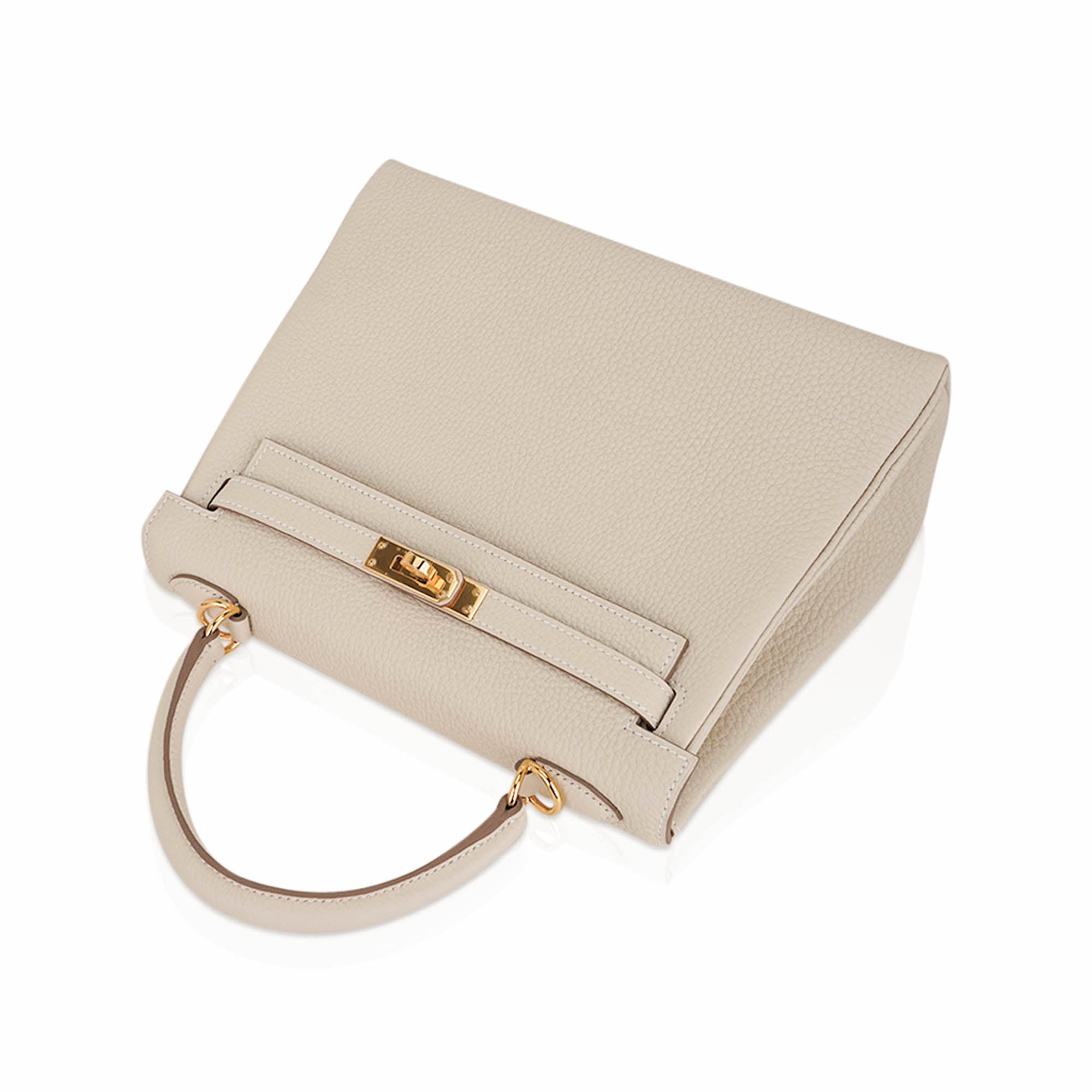 👜Kelly Retourne 25 Bag Craie Togo Leather with Gold Hardware