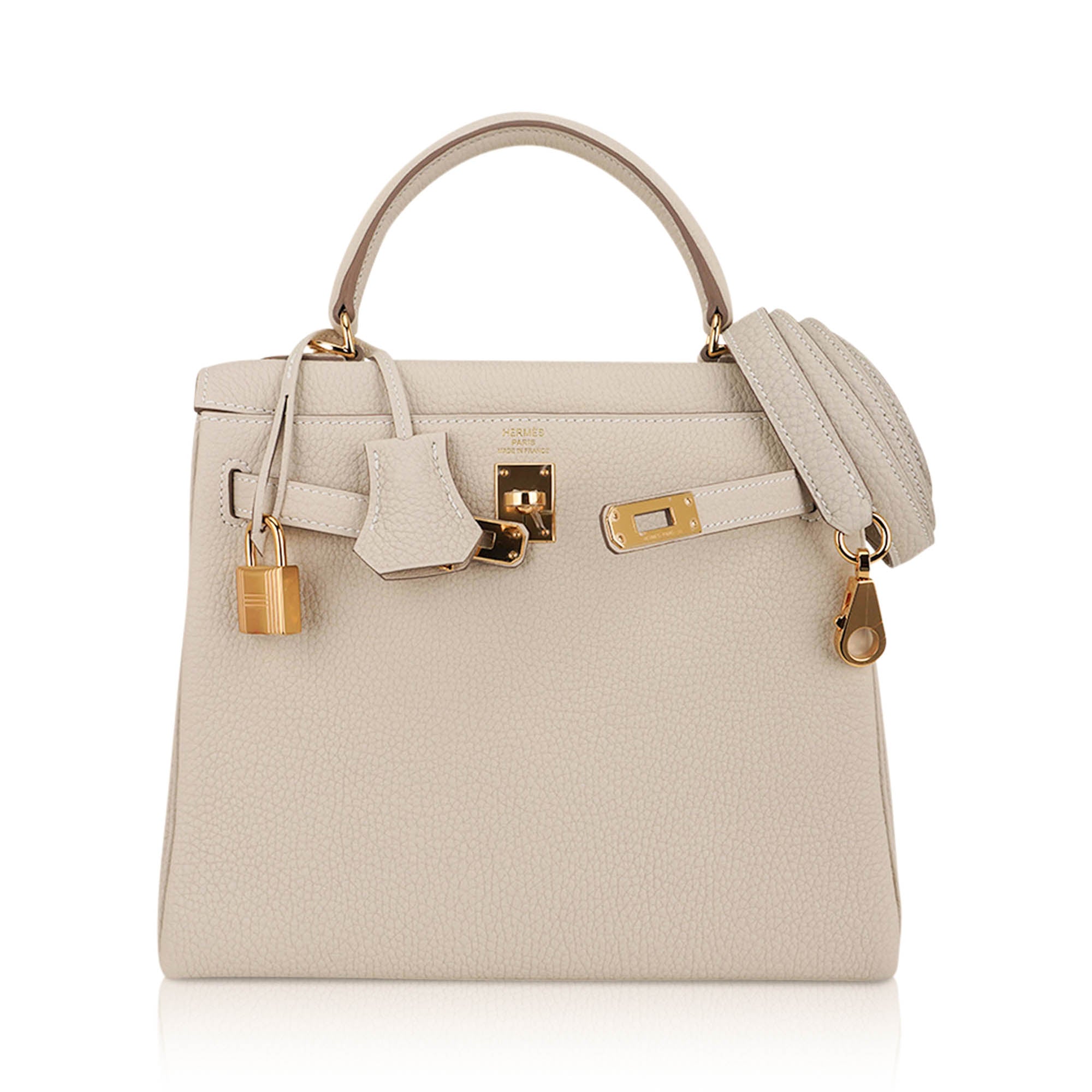 👜Kelly Retourne 25 Bag Craie Togo Leather with Gold Hardware