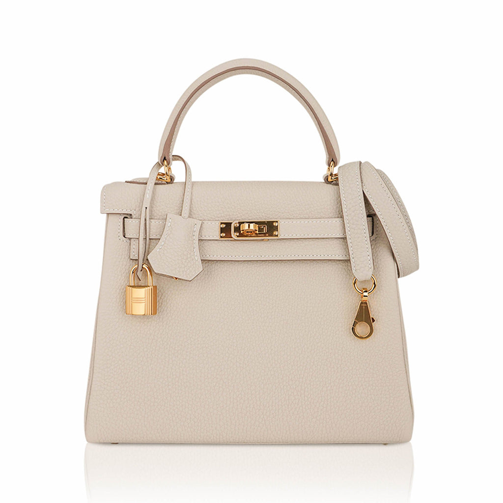 👜Kelly Retourne 25 Bag Craie Togo Leather with Gold Hardware