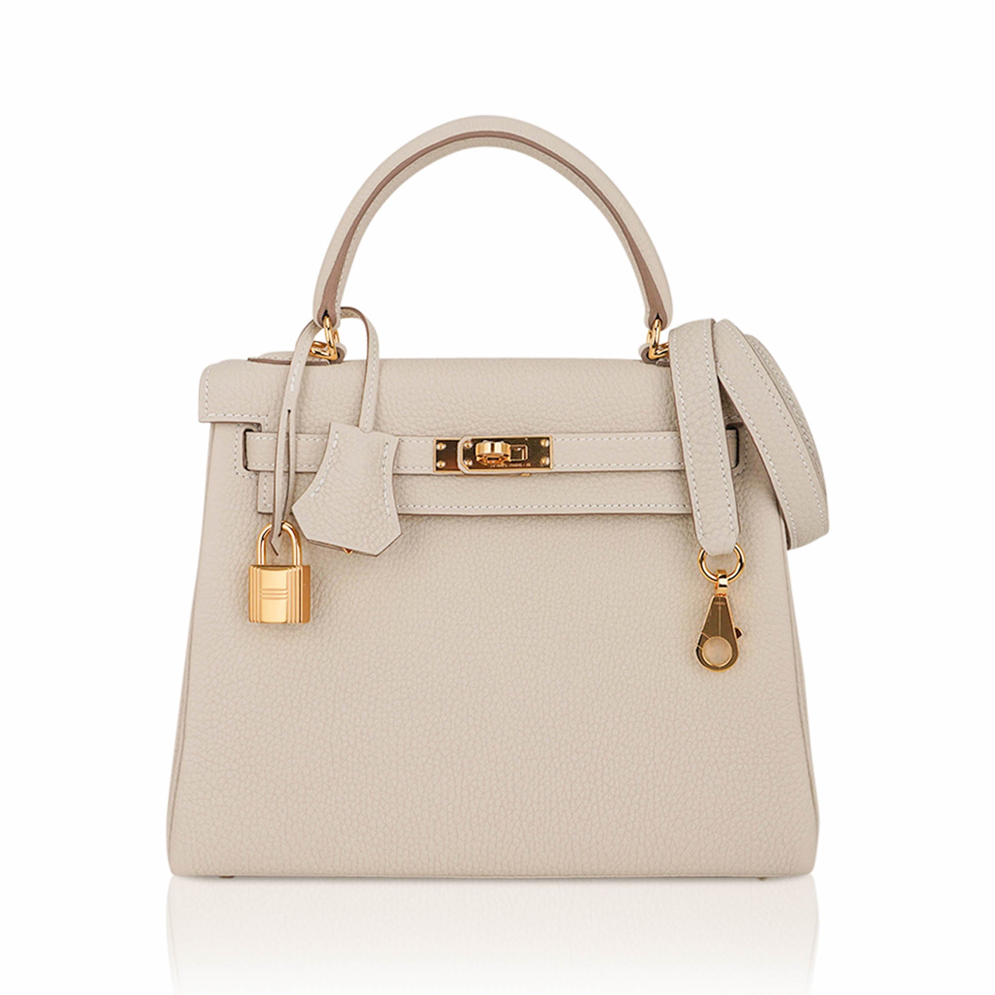 👜Kelly Retourne 25 Bag Craie Togo Leather with Gold Hardware