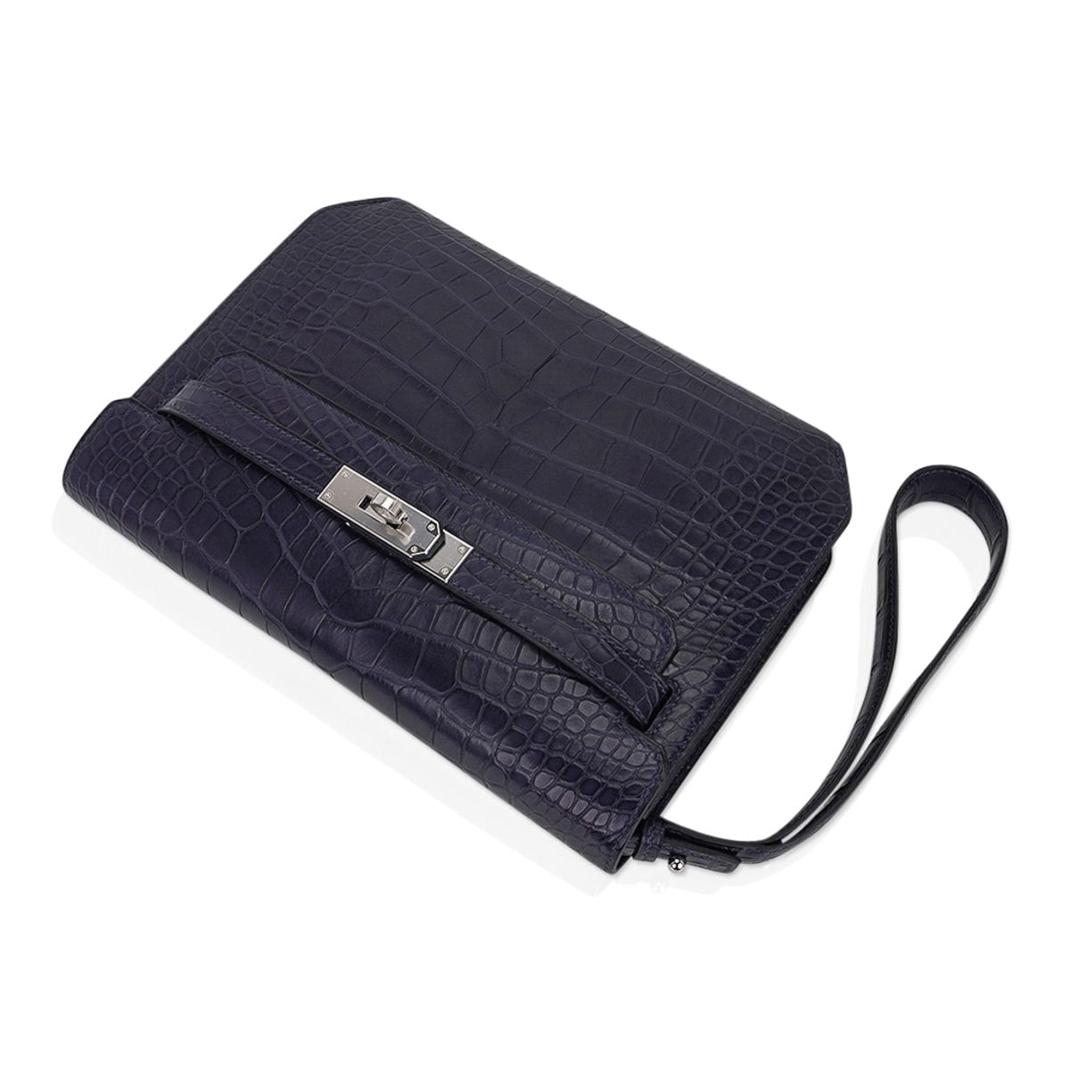 👜Kelly Depeches 25 Pouch Blue Indigo Matte Alligator with Palladium Hardware