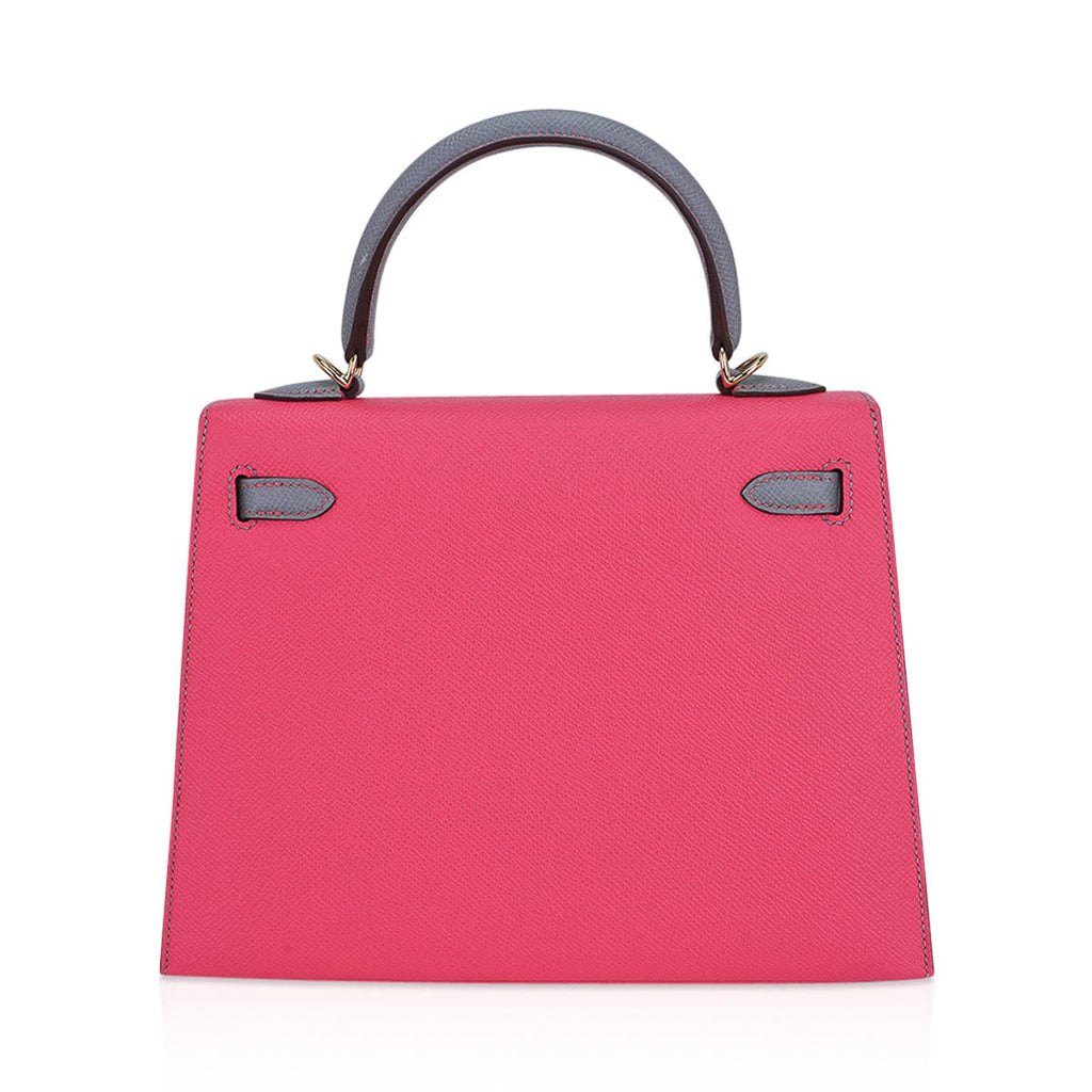 👜Kelly Sellier 25 HSS Bag Rose Azalee/Gris Mouette Leather Permabrass