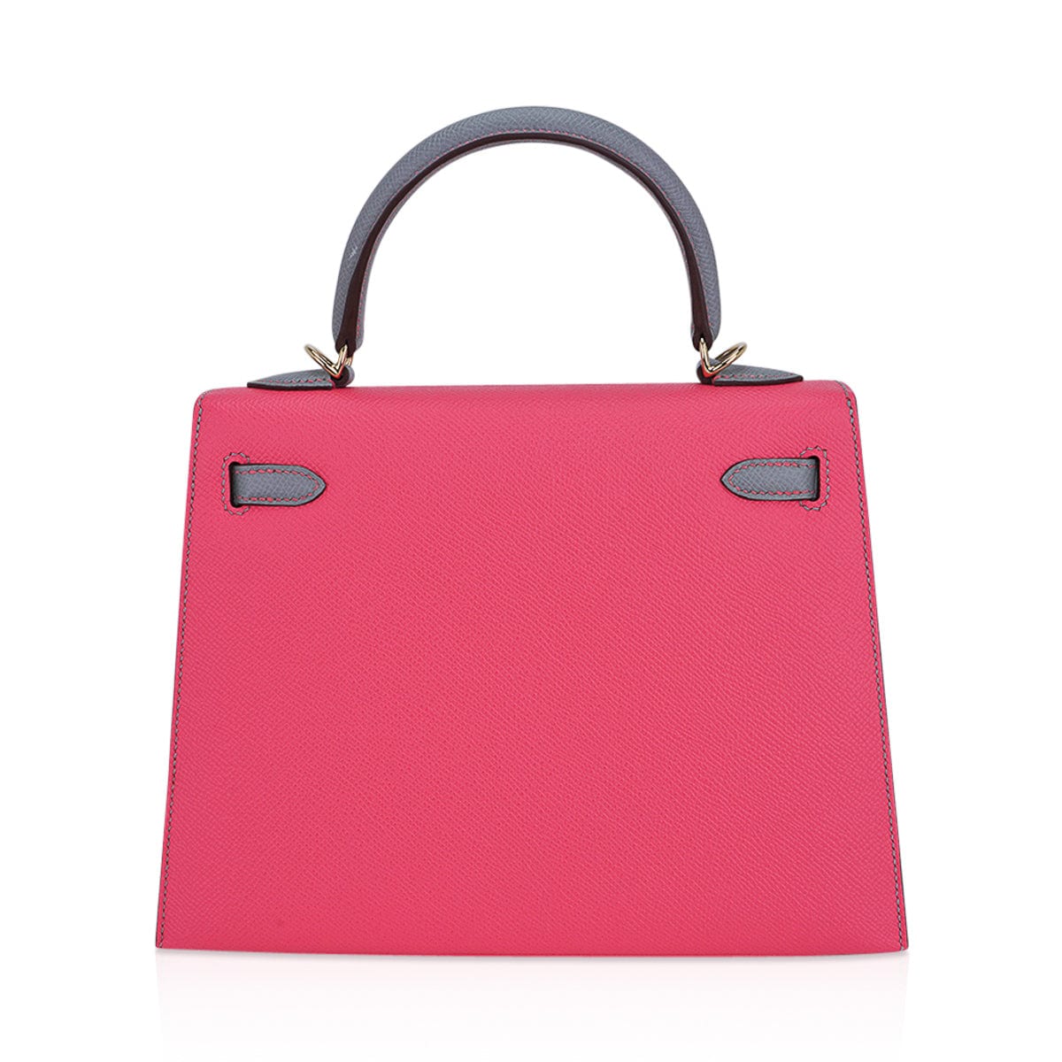 👜Kelly Sellier 25 HSS Bag Rose Azalee/Gris Mouette Leather Permabrass