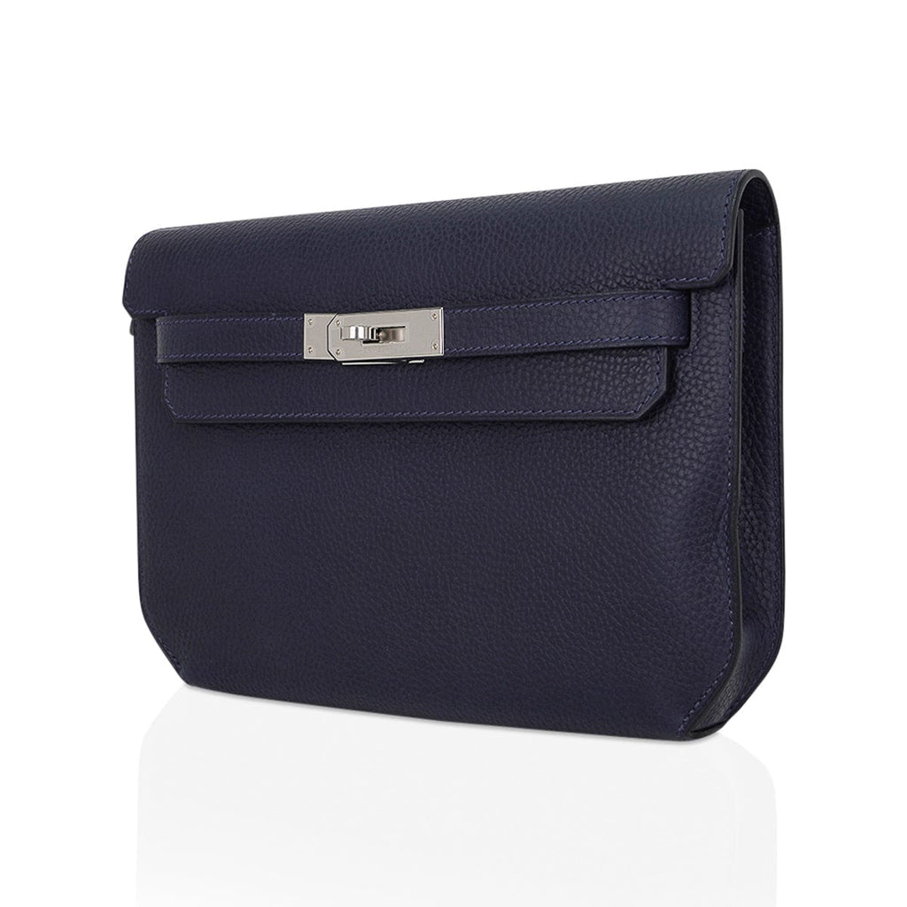 👜Kelly Depeches 25 Pouch Blue Ocean Galop D’Vache Leather with Palladium Hardware