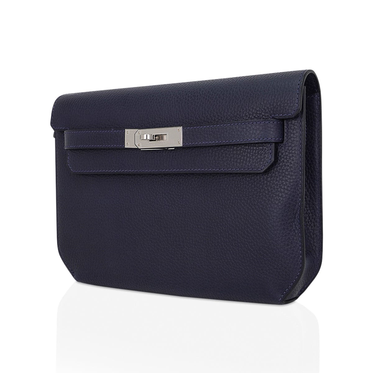 👜Kelly Depeches 25 Pouch Blue Ocean Galop D’Vache Leather with Palladium Hardware